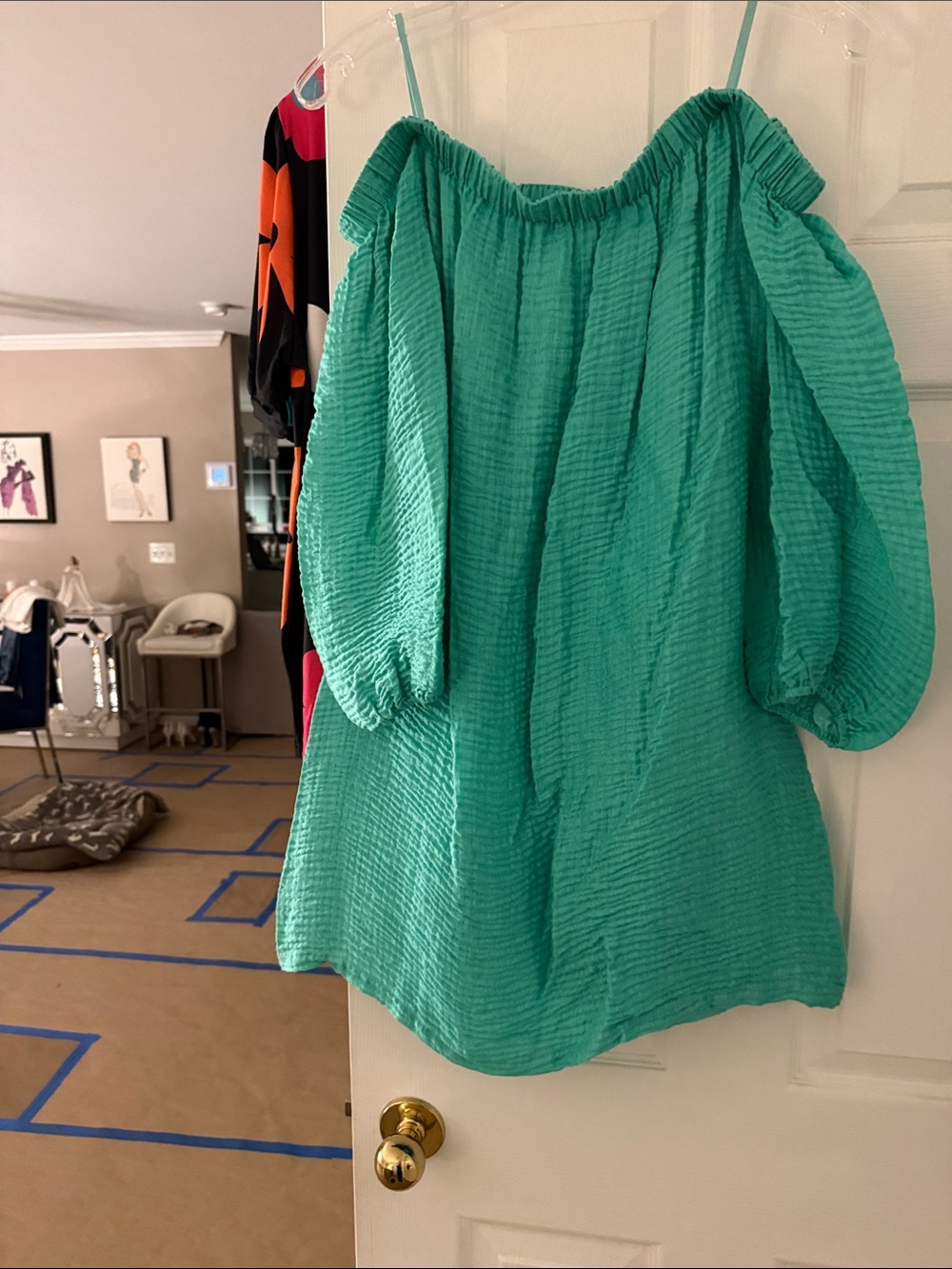Boston Proper Teal Textured Off-Shoulder Top